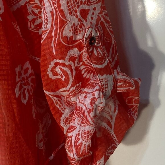 Motherhood SZ 1X Red & White lightweight peasant roll tab sleeve maternity top - Picture 5 of 9